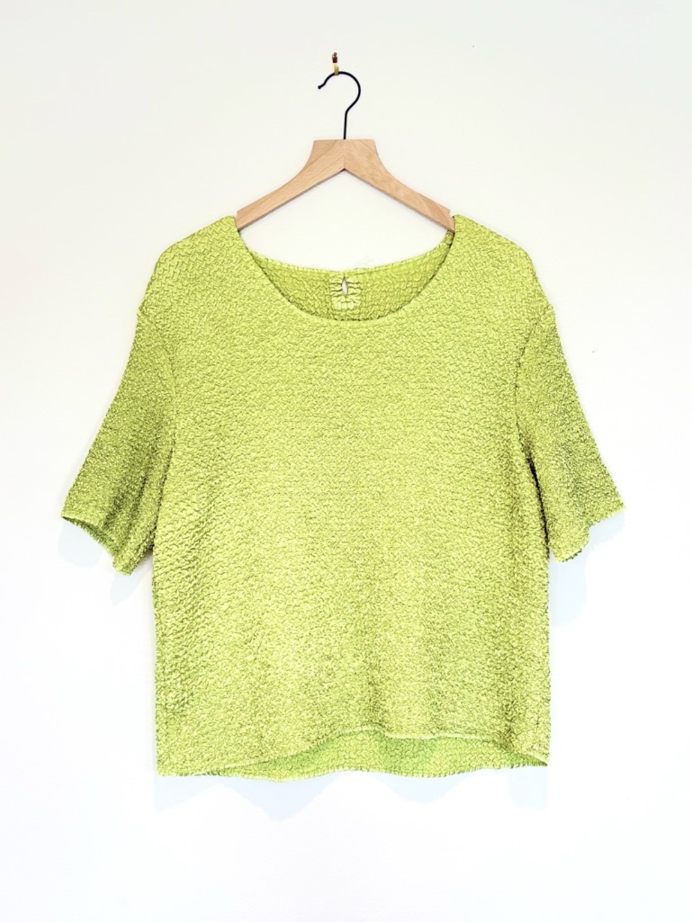 iconic y2k popcorn tee- chartreuse lime green crinkle textured silky tshirt M-XL